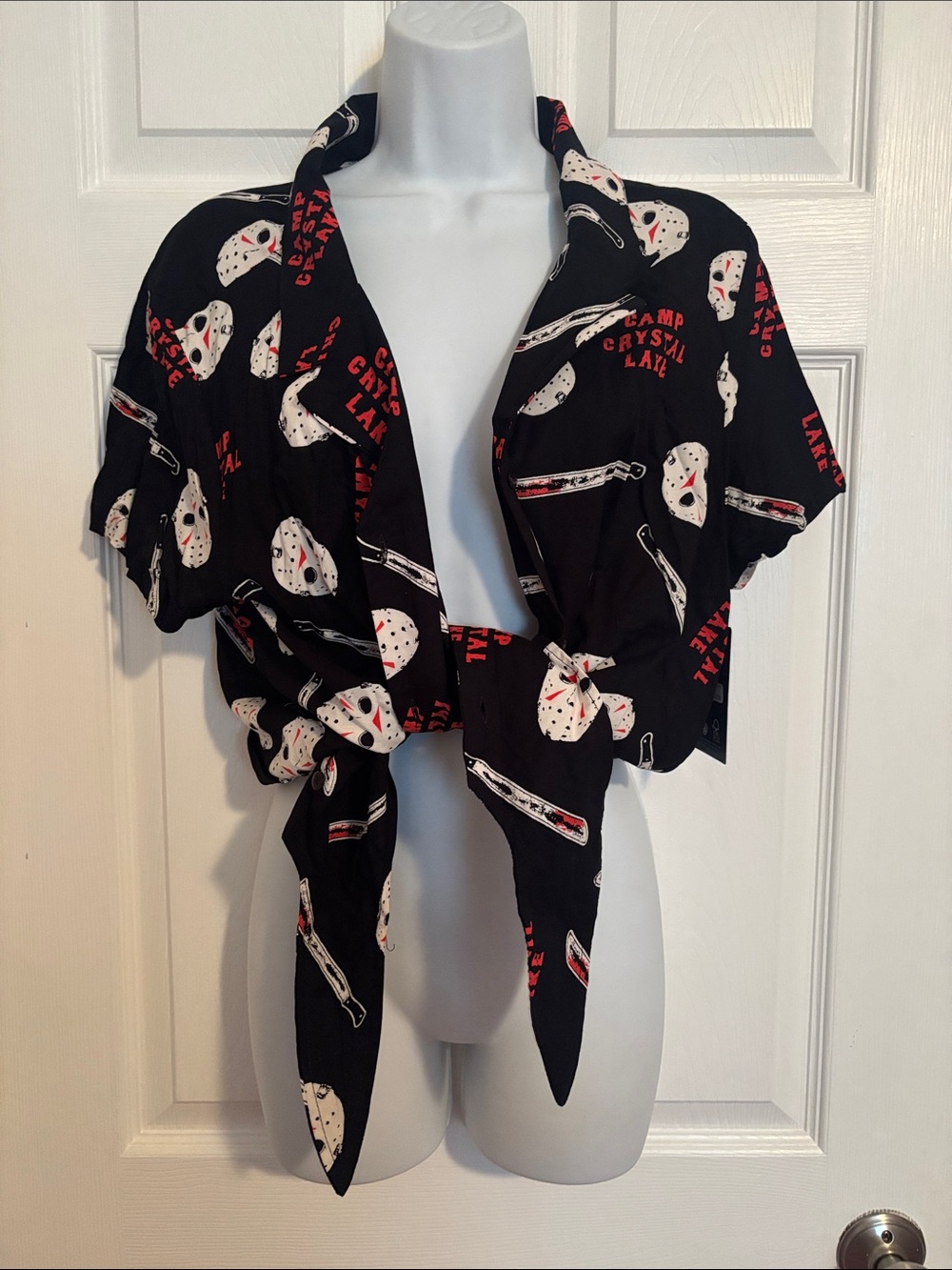 Friday the 13th Horror Print Tie-Front Crop Top